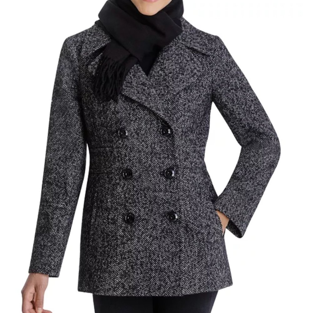 London Fog Charcoal Tweed Pea Coat